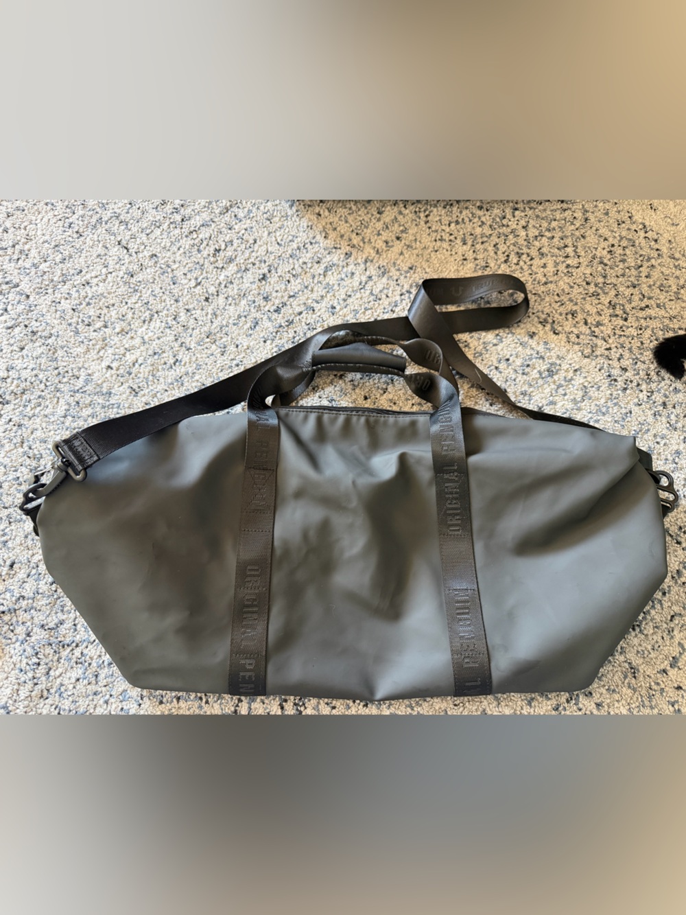 Original Penguin Olive Duffle with Black Webbing Straps